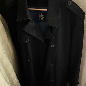 Vintage Hart Schaffner Marx Men Black Trench Coat, XL, Wool Layered [Good]
